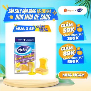 Miếng bọt biển rửa chén MyJae 2 mặt, mút xốp rửa bát đa năng kèm miếng nhựa hít kê 11.3cm x 7.8cm x 3cm (2 miếng/gói)