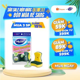 Miếng bọt biển rửa chén MyJae 2 mặt, mút xốp rửa bát đa năng kèm miêng nhựa hít kê 11.3cm x 7.8cm x 2.7cm (2 miếng/gói)