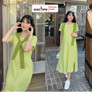 Set Đầm Bầu Thun Phối khăn quàng cổ Mama Style trẻ trung, năng động, sễ thương cho Mẹ bầu thoải mái