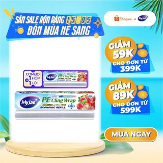 Combo 1 màng bọc thực phẩm PE + 1 lõi màng bọc  MyJae Đài Loan 30cm x 120m dạng dao cắt trượt bảo quản thực phẩm