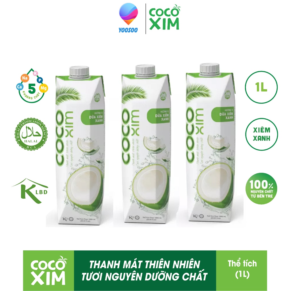  Combo 06 Hộp 1000mL Dừa Xiêm Xanh  Sen nước dừa tự nhiên - COCOXIM - YOOSOO 