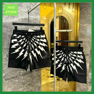 Quần Short Gió Nam Đen In Hoạ Tiết Dải Tia Sét Trắng Vòng Cung . Quần Đùi Nam Siêu Cấp Cho Các Boy Phố Đi Chơi Đi Bar G5