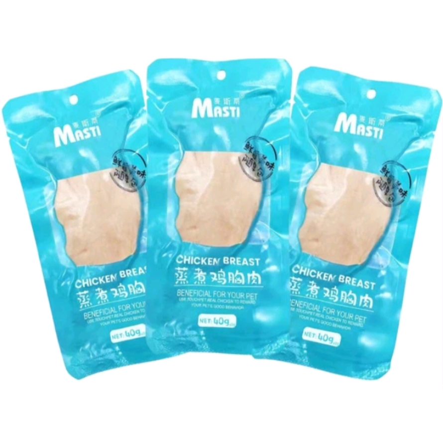 (MÂY BÉO KHỞI NGHIỆP) Ức gà Masti, Ức Gà Hấp Ăn Liền Masti Cho Chó Mèo - 40G