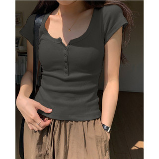 [NEW] Áo Thun Nữ Nút Gân Tay Ngắn Thời Trang, Áo thun babytee ôm body