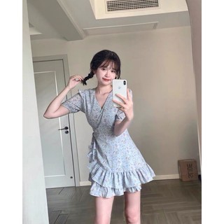 Váy Hoa Nhí Vạt Chéo Bèo Vintage Quảng Châu, Full 3 Màu, Loại 1