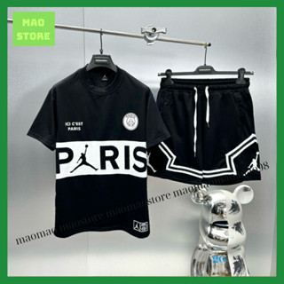  Bộ Đồ Thể Thao Nam Mặc Hè JD In Vạch Chữ Paris Ngang Áo Logo PSG Jumpman Phối Quần Thêu Sọc Viền Cho Anh Em Đi Bar 2024 