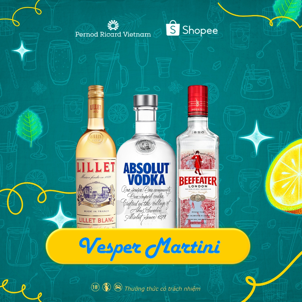 Combo Vodka Absolut 40%vol 700ml + Beefeater London Dry Gin Nồng Độ 40%Vol 700ml +Rượu Khai Vị Lille