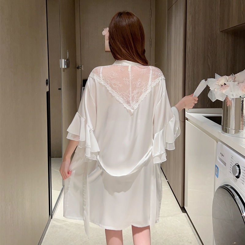 Đầm Ngủ Lụa Dáng Dài Sang Chảnh Kèm Áo Choàng Lụa Phối Ren 2 Màu BS-2058 | BigBuy360 - bigbuy360.vn