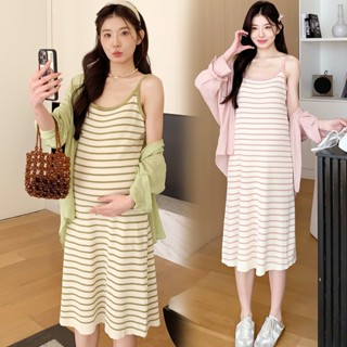 Young Mom | Váy bầu SET299 có 2 màu Xanh và Hồng gồm váy và áo sơ mi hàng nhập Quảng Châu cao cấp