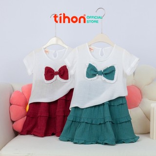 Set áo váy mùa hè cho bé gái TIHON cao cấp chất liệu đũi xô mỏng nhẹ, thoáng khí mát mẻ SET0760254