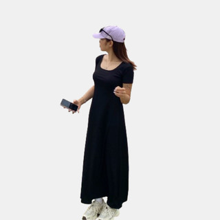 Đầm nữ tay ngắn dáng dài cổ vuông thanh lịch HN05.1 Đen