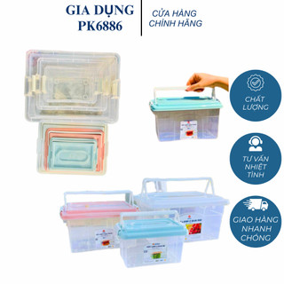 Set 3 Hộp nhựa đựng đồ 2 quai Việt Nhật 3 size, Hộp bảo quản thức ăn có quai xách tiện lợi chất liệu nhựa ABS cao cấp