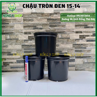 Chậu 15-14, có khớp nối trụ (trụ nhỏ), Chậu nhựa đen, chậu tròn đen cây kiểng lá, sen đá, thoát nước