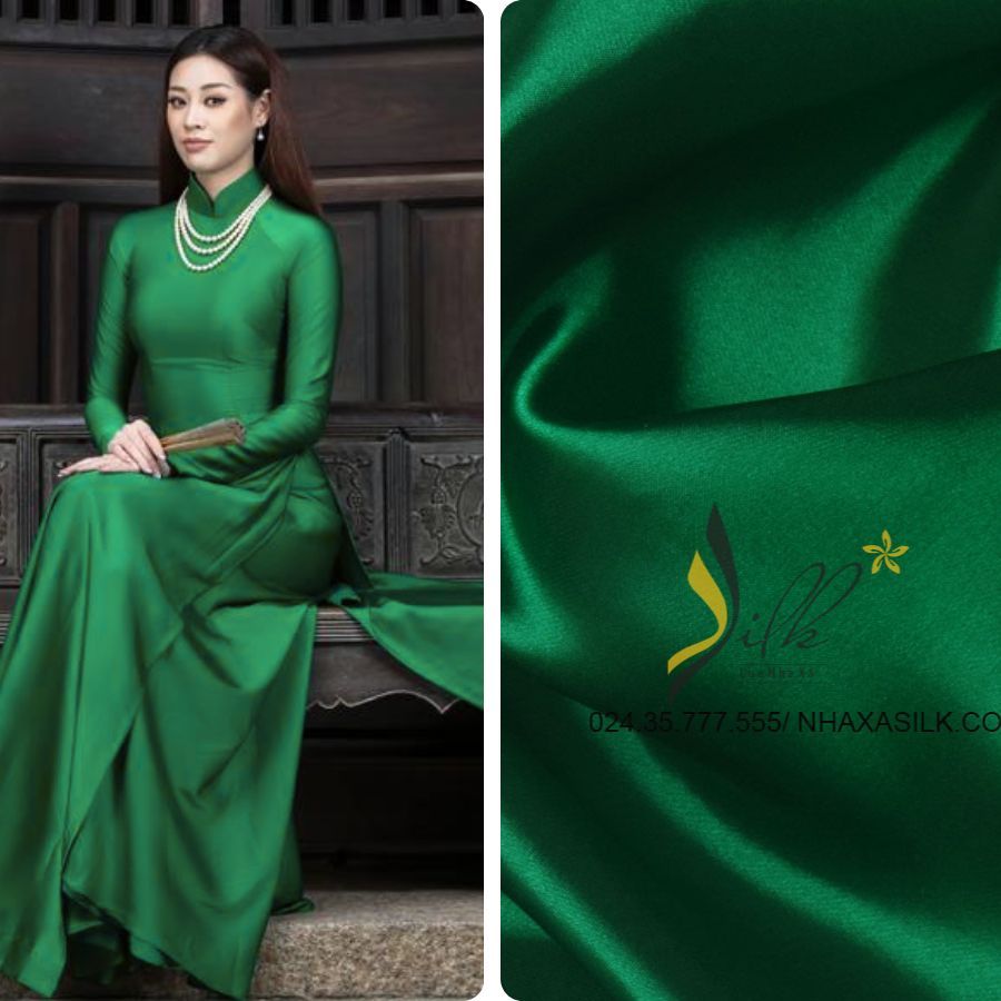 Lụa may áo dài - SILK – Satin màu xanh két – ST02 KR