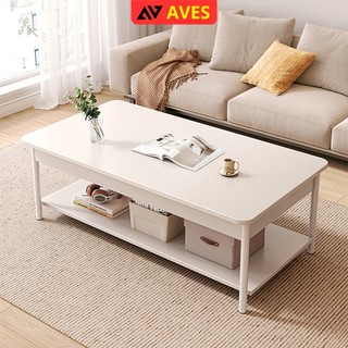 Bàn trà cafe 2 tầng full trắng chắc chắn mặt gỗ mdf thương hiệu aves - gm137