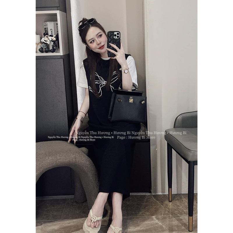 váy xuông nơ phối pull trắng