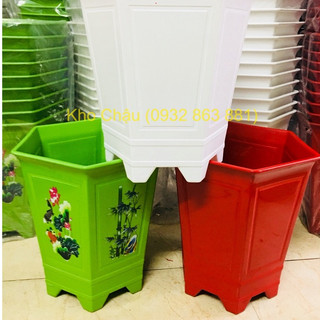 Combo 2 Chậu Nhựa Lục Giác Dáng Cao, Chân Cao Thoát Nước Tốt (kt: 35x35x24)