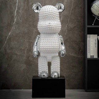 KHÔNG KÈM KỆ - Tượng gấu Bearbrick bụng phệ đính đá màu BẠC có 2 size 50cm + 80cm mã 5021 + 8021