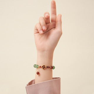  Vòng tay lắc tay đá thạch anh dâu xanh charm hoa garnet phong thủy Udum quà biếu tặng sang trọng 