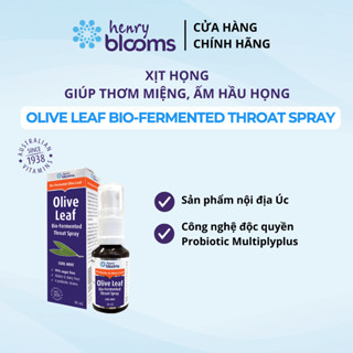 Xịt họng Henry Blooms Olive Leaf Bio-Fermented Throat Spray 30ml giúp làm sạch răng miệng, giảm ho, đau họng HB0001