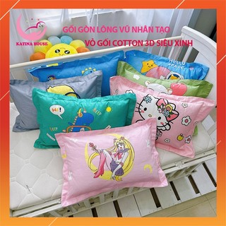 Gối cho bé 30x50cm gòn lông vũ, vải cotton 3D hoạt tiết sinh động, mềm mát giúp bé ngủ ngon