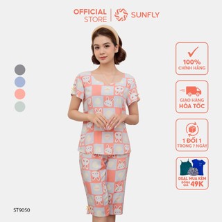 Đồ Bộ Mặc Nhà Nữ Lanh SUNFLY Áo Cộc Quần Ngố ST9050