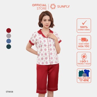 Đồ Bộ Mặc Nhà Nữ Pyjamas Lụa SUNFLY Áo Cộc Quần Ngố ST9058