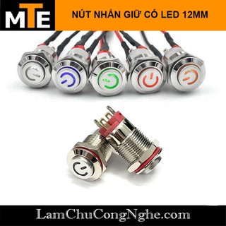 Nút nhấn 12mm giữ trạng thái ON/OFF, chống nước có LED 3-9V ĐẦU CAO - BIỂU TƯỢNG NGUỒN