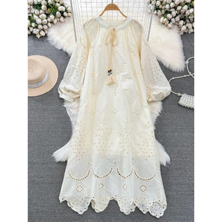 Đầm maxi sơmi thô ren tay bồng chất mát mịn 2 lớp- ORD
