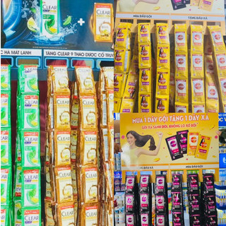 Dây 12 gói sữa tắm - dầu gội sunsilk, clear, dove, enchanter, rejoice 6gr.