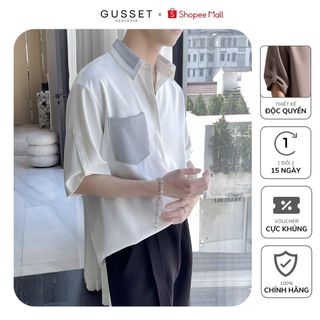 Áo Sơ Mi Nam Tay Lỡ Form Rộng GUSSET Mix Túi Vải Lụa Chéo Hàn Quốc Cao Cấp Thiết Kế Ngắn Tay StreetStyle
