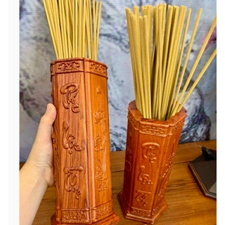 Ống cắm nhang, Lọ để hương nhang, Ống đựng nhang thờ cúng chiêu tài lộc chất lượng gỗ hương đá trạm khắc phúc Lộc thọ