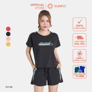 Bộ Đồ Mặc Nhà Thể Thao Nữ Cotton SUNFLY Áo Cộc Quần Sooc SS5708