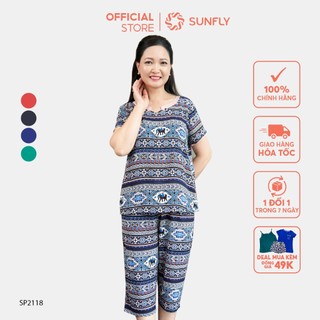 Bộ Đồ Mặc Nhà Nữ Lanh SUNFLY Áo Cộc Tay Quần Lửng SP2118