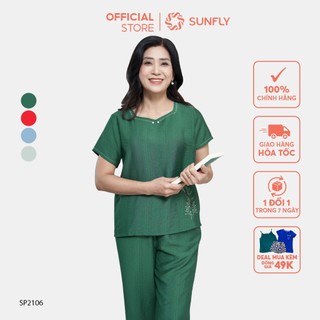 Đồ Bộ Mặc Nhà Nữ Trung Tuổi Linen SUNFLY Áo Cộc Quần Lửng SP2106