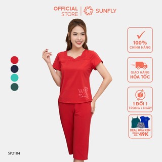 Đồ bộ mặc nhà SUNFLY chất cotton áo cộc quần ngố SP2184