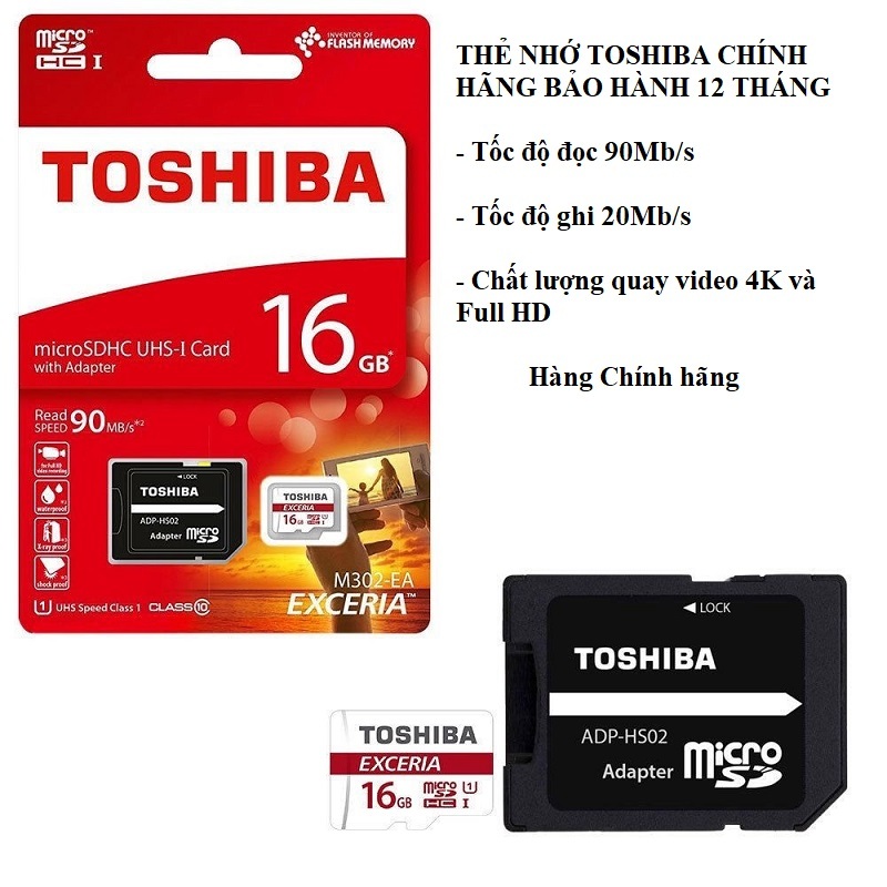 Thẻ nhớ 32gb MicroSD Toshiba, vỉ đỏ box class10 u3 90mb/s, hàng chính hãng công ty, mới 100% bào hành 12 tháng