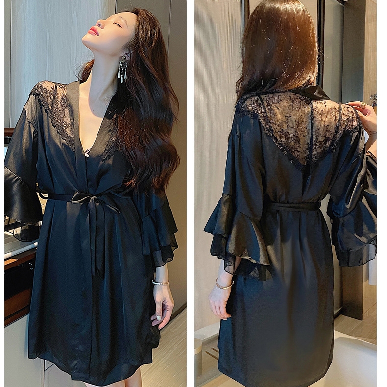 Đầm Ngủ Lụa Dáng Dài Sang Chảnh Kèm Áo Choàng Lụa Phối Ren 2 Màu BS-2058 | BigBuy360 - bigbuy360.vn