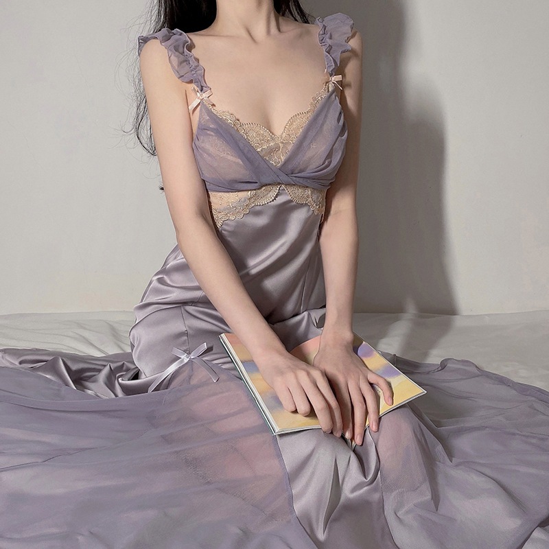 Đầm Ngủ Lụa Dáng Dài Sang Chảnh Kèm Áo Choàng Lụa Phối Ren 2 Màu BS-2058 | BigBuy360 - bigbuy360.vn