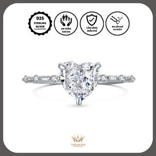 Nhẫn nữ bạc 925 Yong Silver mẫu trái tim lớn đai mảnh đính đá