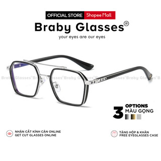 Gọng kính cận đa giác nam nữ Braby Glasses thiết kế đăc biệt 2 cầu kim loại mảnh trong suốt tinh tế MK34