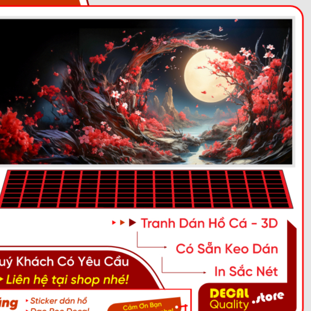 Tranh 3d Decal có sẵn keo, Tranh Dán Bể Cá Thủy Sinh, Bể Cá Rồng - Cảnh Trăng - Nhiều Kích Thước
