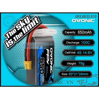 Pin ovonic fpv xanh dương 650mah 4s 100c 14.8v lipo battery xt30 plug