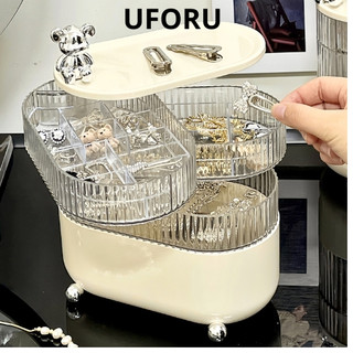 Hộp đựng trang sức 3 tầng Uforu cao cấp, đựng mỹ phẩm đa năng có thể xoay 360 độ sang trọng - UF512