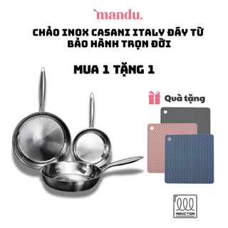 Chảo inox Italy đáy từ bảo hành trọn đời, chảo chống dính tự thân Casani 20 26 28cm nông, sâu lòng