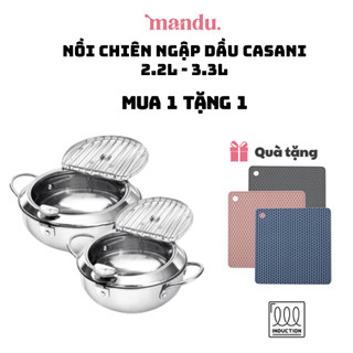 Nồi chiên ngập dầu Casani bản nội địa Hàn, có nhiệt kế và khay ráo mỡ, inox cao cấp dùng được bếp từ
