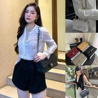 Túi C.nel Classic size 22 - 25 full hộp da hạt sần lót đỏ Super hàng QC cao cấp