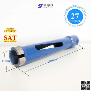 Mũi khoan rút lõi bê tông khô phi 27 dài 18 phân khoét lỗ tường gạch bê tông - fujaco - fjc027x180k