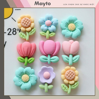 Bộ 14 Sticker, Charm 3D chủ đề Bông hoa DIY nhựa cứng gắn Dép Cross, Dép Sục, Cá Sấu MayTo