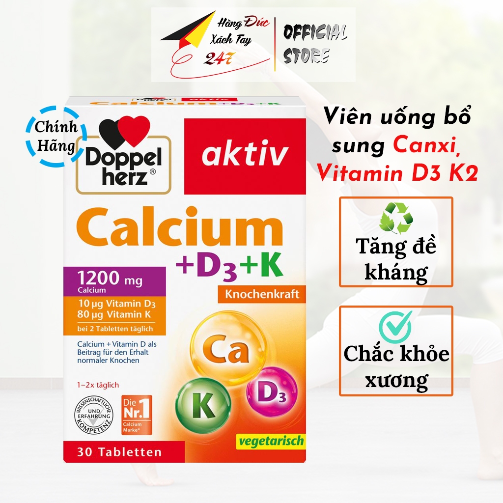 Viên uống bổ sung Canxi chắc khỏe xương, vitamin D3 K2 ổn định chức năng cơ xương 